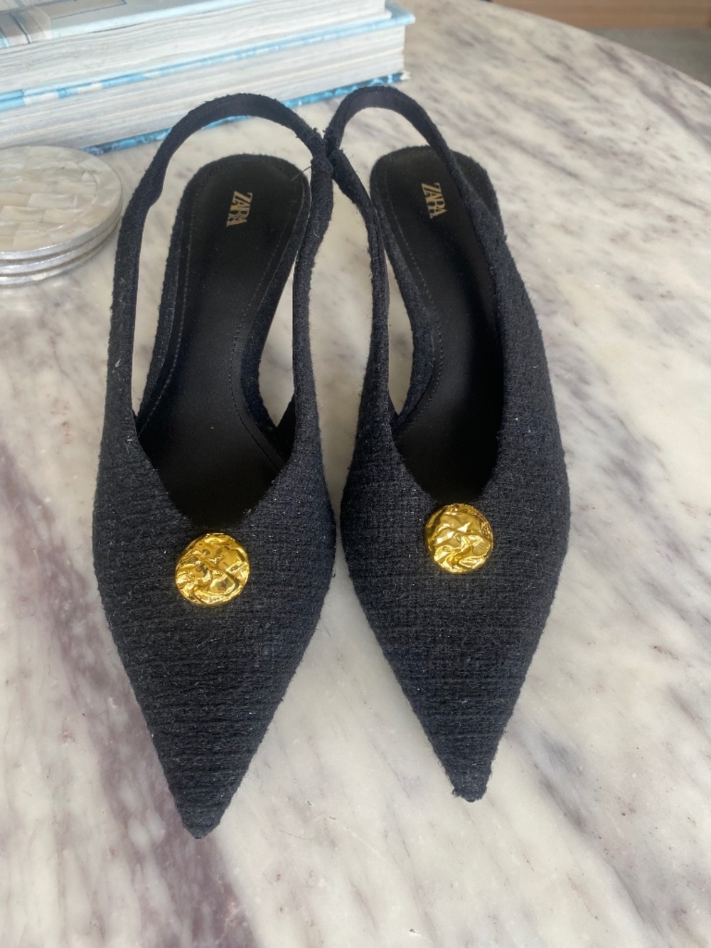 Women's Zara Kitten heel Black Boucle, size 39